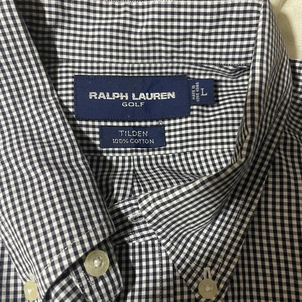 Ralph Lauren Golf Men's Tilden Shirt Large Black Checkered Long Sleeve Pony Logo